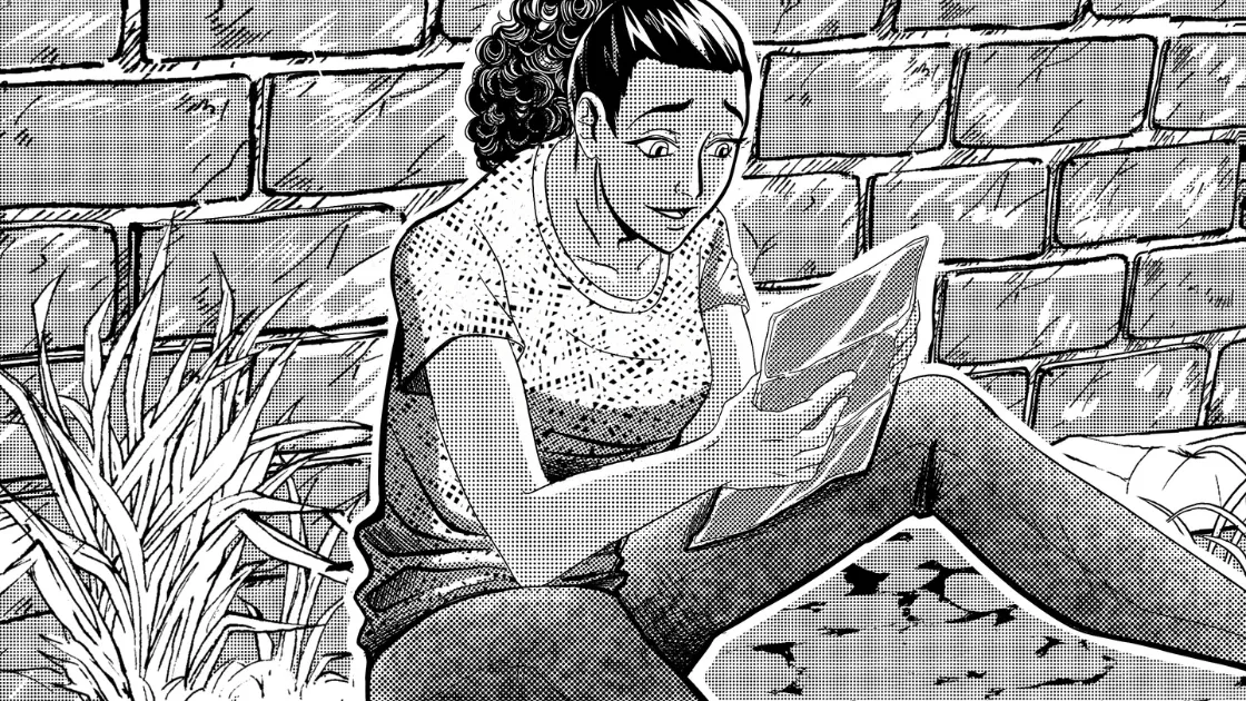 Story illustration from Vir Petasatus with audio player, an archaeologist discovering ancient artifacts