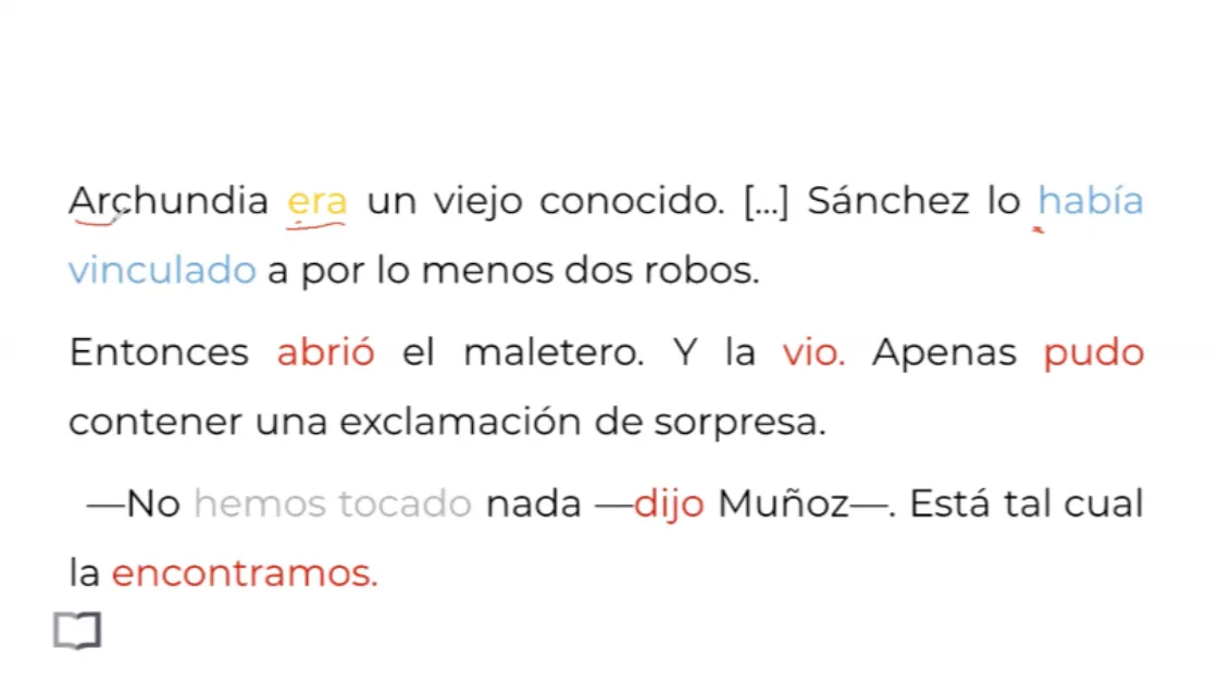 Grammar lesson breaking down a Spanish sentence word by word with English translations