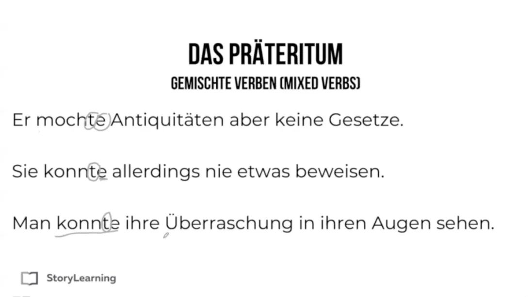Grammar lesson breaking down a German sentence word by word with English translations