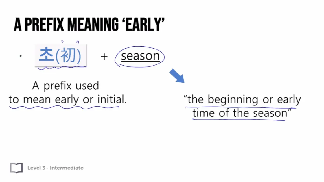 Grammar lesson breaking down a Korean sentence word by word with English translations