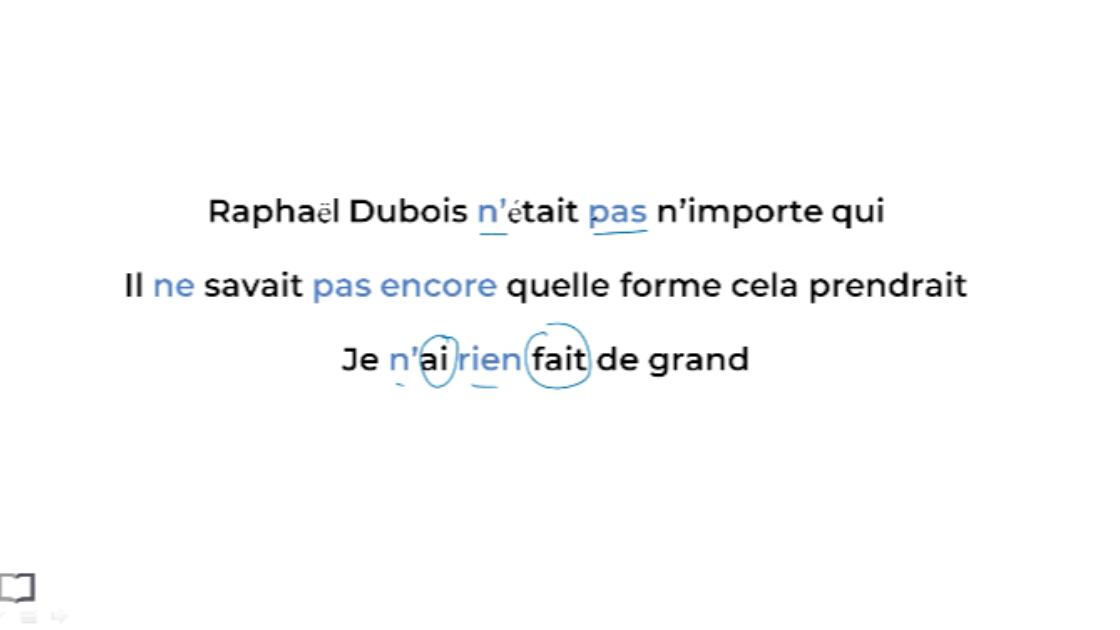 Grammar lesson breaking down a French sentence word by word with English translations