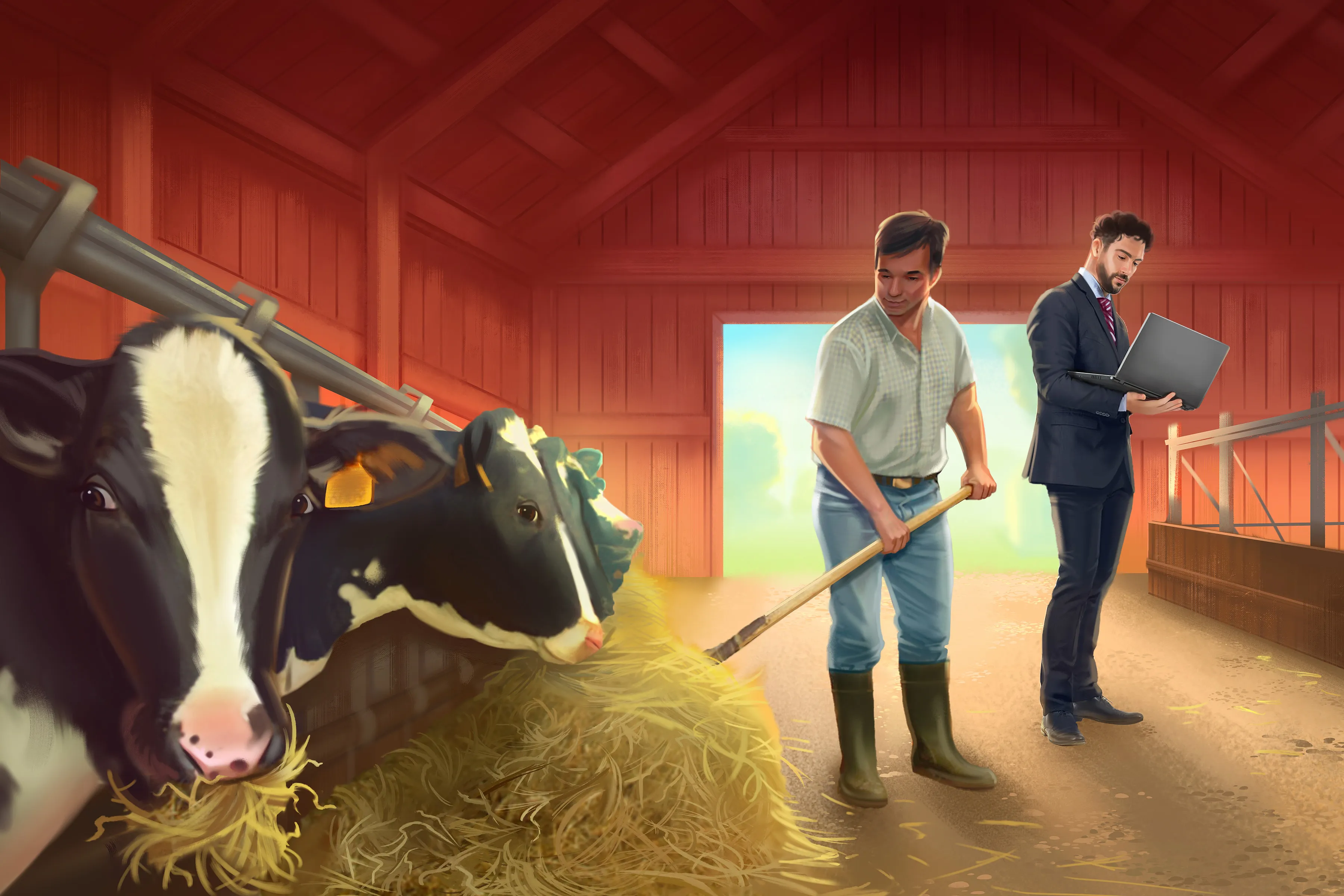 Chris and Katharina on the farm, a scene from the German Uncovered Advanced story Smart Farm