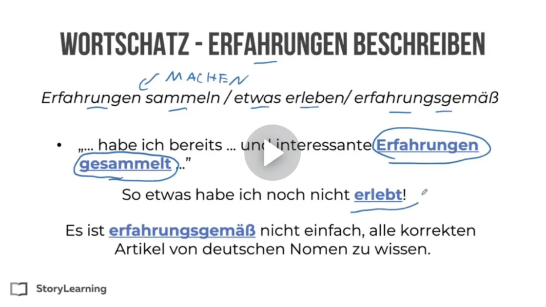 Vocabulary lesson highlighting natural German expressions from the story