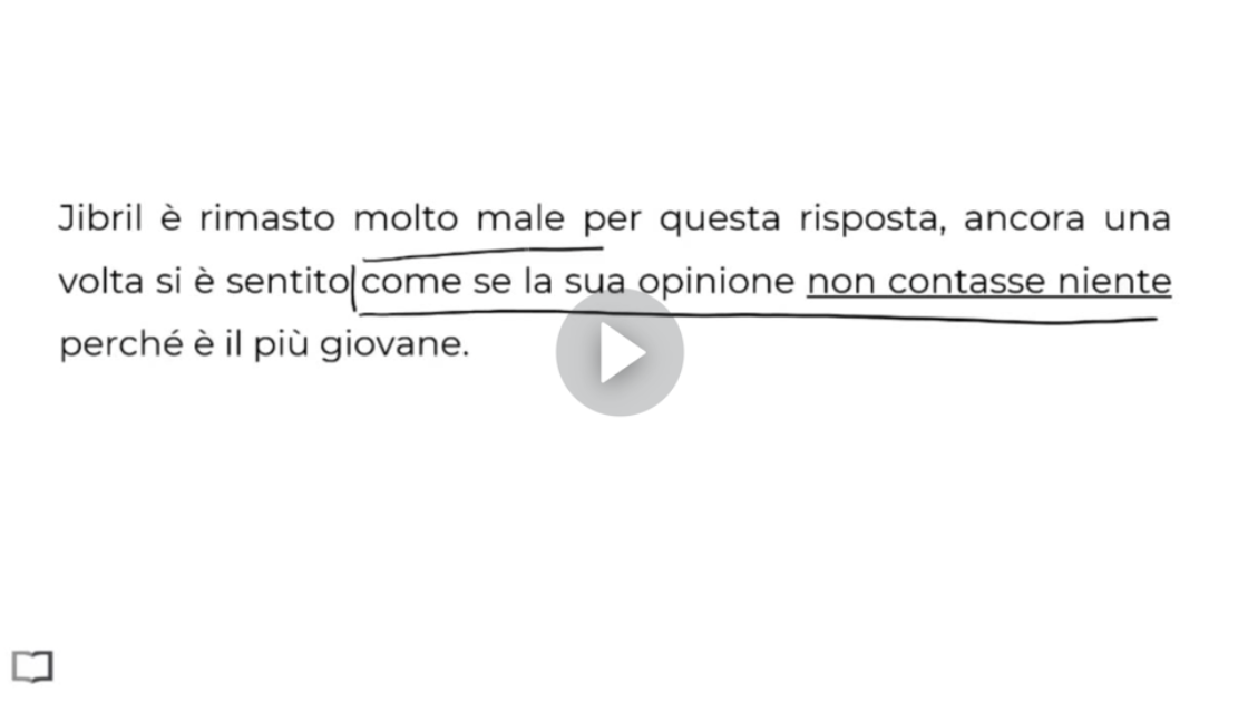Grammar lesson breaking down an Italian sentence word by word with English translations