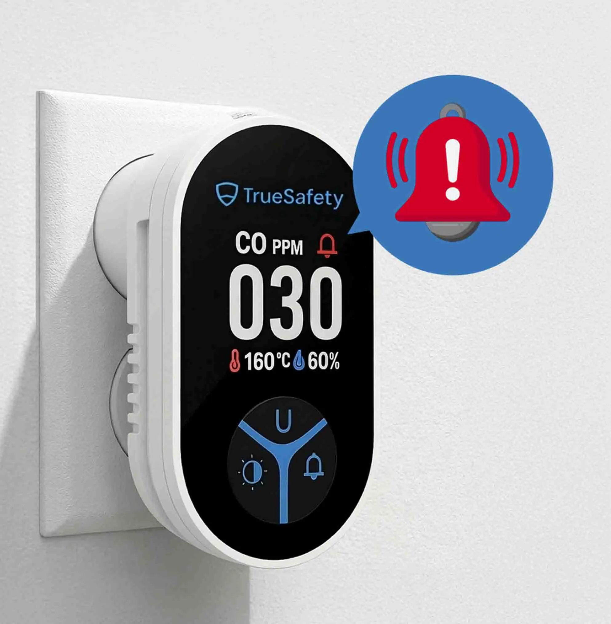 TrueDetect alarm display showing 030 PPM with alarm icon